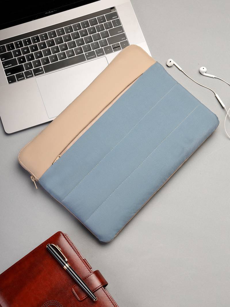   dusty blue polyester colour blocked laptop sleeve (upto 14")