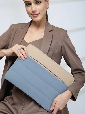   dusty blue polyester colour blocked laptop sleeve (upto 14") 2