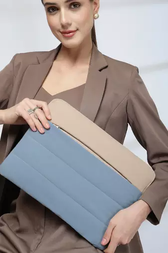   dusty blue polyester colour blocked laptop sleeve (upto 14")