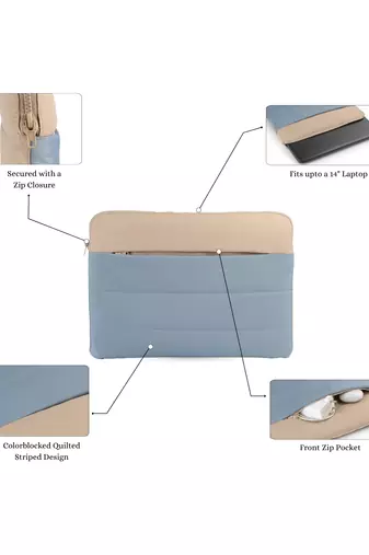   dusty blue polyester colour blocked laptop sleeve (upto 14")