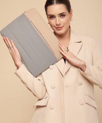   sage green polyester colour blocked laptop sleeve (upto 16") 2