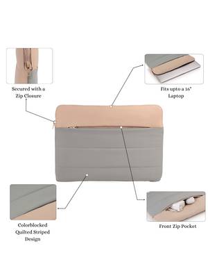   sage green polyester colour blocked laptop sleeve (upto 16") 3
