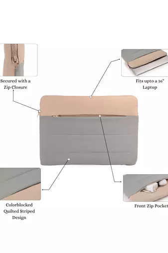   sage green polyester colour blocked laptop sleeve (upto 16")