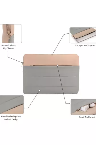   sage green polyester colour blocked laptop sleeve (upto 14")