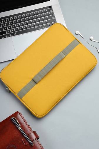   mustard & olive polyester color blocked laptop sleeve (upto 16")