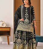 black embroidery vichitra silk blend  full stitched sharara plazo