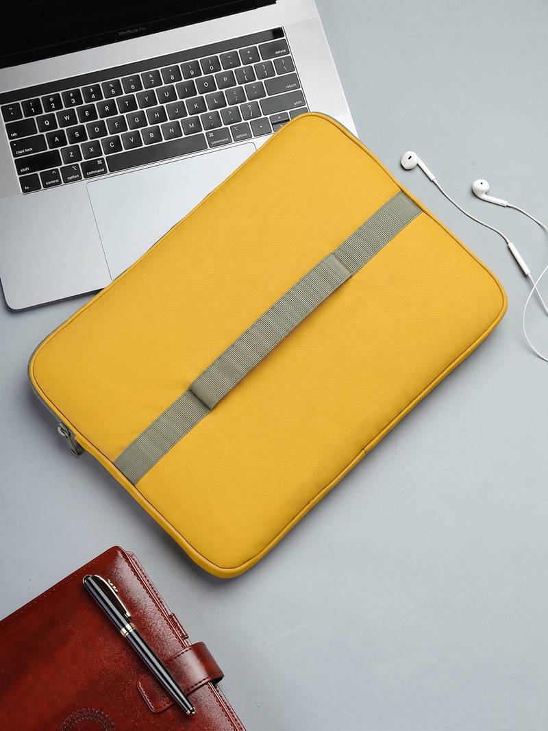   mustard & olive polyester color blocked laptop sleeve (upto 16")