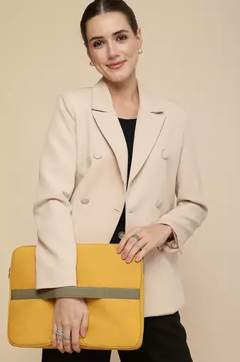   mustard & olive polyester color blocked laptop sleeve (upto 16")