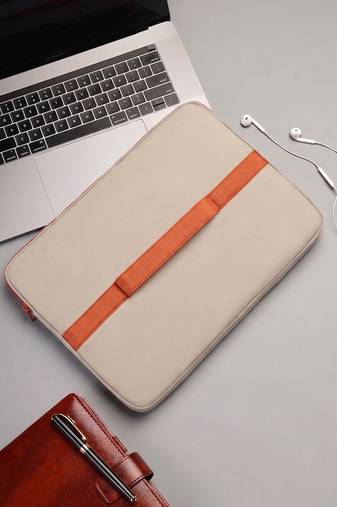   beige & rust polyester color blocked laptop sleeve (upto 16")