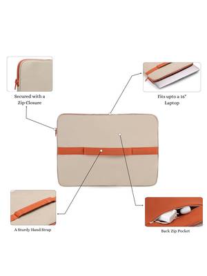   beige & rust polyester color blocked laptop sleeve (upto 16") 3