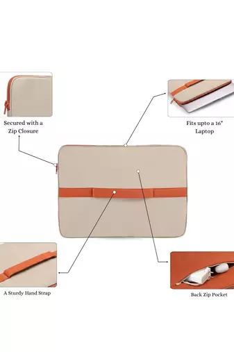   beige & rust polyester color blocked laptop sleeve (upto 16")