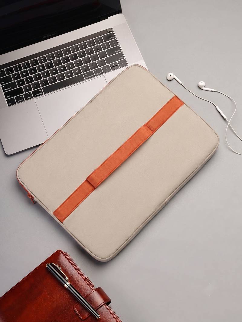   beige & rust polyester color blocked laptop sleeve (upto 14")
