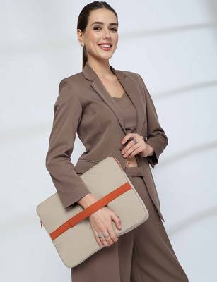   beige & rust polyester color blocked laptop sleeve (upto 14") 2