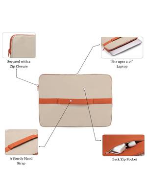   beige & rust polyester color blocked laptop sleeve (upto 14") 3