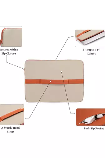   beige & rust polyester color blocked laptop sleeve (upto 14")