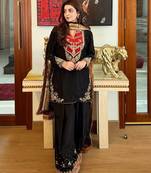 black color embroidery and sequin work cotton kurti palazzo set