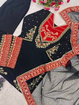 black color embroidery and sequin work cotton kurti palazzo set 3