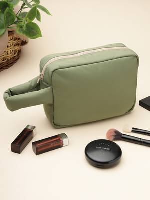   olive green polyester travel pouch 1
