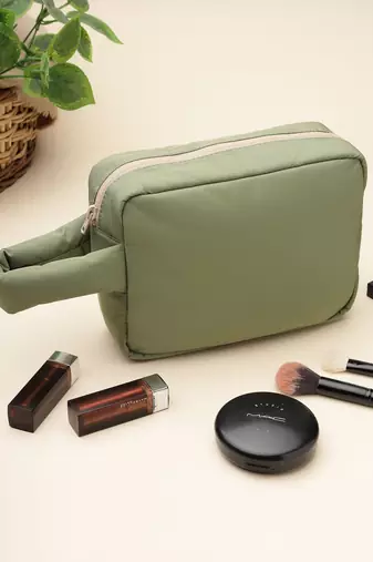   olive green polyester travel pouch