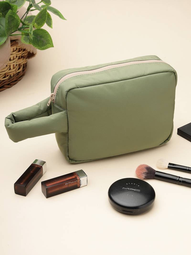   olive green polyester travel pouch