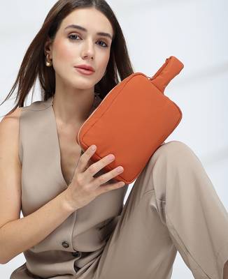   burnt orange polyester travel pouch 2