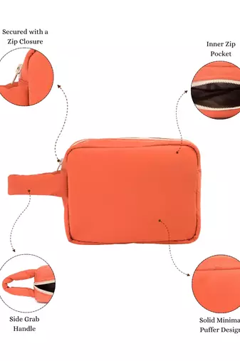   burnt orange polyester travel pouch