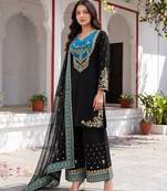 black color embroidery and sequin work cotton kurti palazzo set