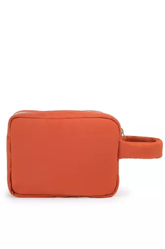   burnt orange polyester travel pouch