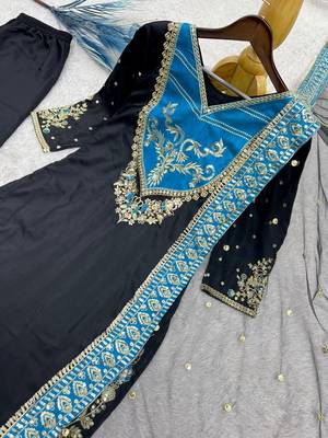 black color embroidery and sequin work cotton kurti palazzo set 2