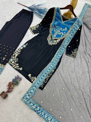 black color embroidery and sequin work cotton kurti palazzo set 3