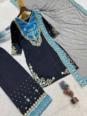 black color embroidery and sequin work cotton kurti palazzo set 4