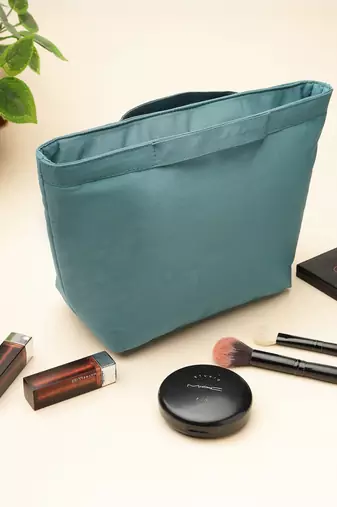   dusty teal blue polyester solid travel bag