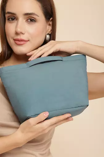   dusty teal blue polyester solid travel bag