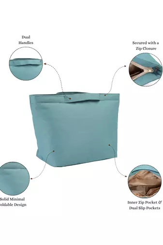   dusty teal blue polyester solid travel bag