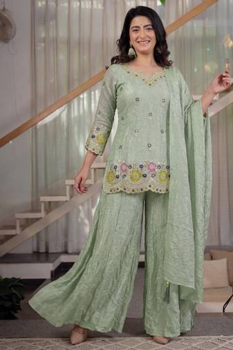 peach embroidery fendi crush full stitched sharara plazo