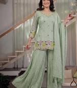 peach embroidery fendi crush full stitched sharara plazo