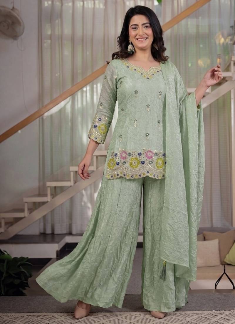 peach embroidery fendi crush full stitched sharara plazo