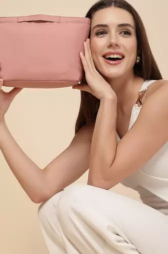   dusty rose pink polyester solid travel bag