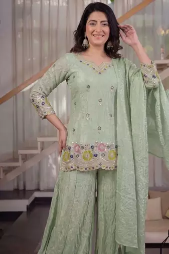 peach embroidery fendi crush full stitched sharara plazo