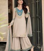 white color embroidery and sequin work cotton kurti palazzo set