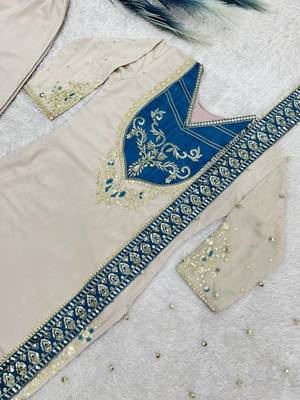 white color embroidery and sequin work cotton kurti palazzo set 2