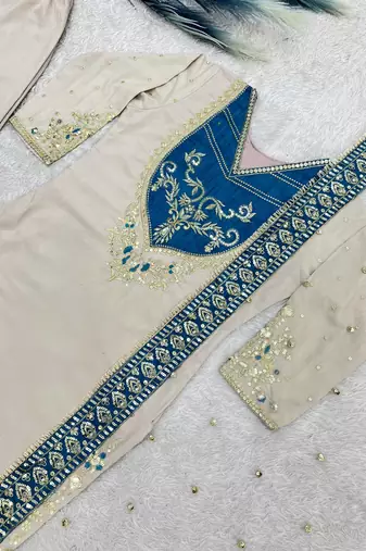 white color embroidery and sequin work cotton kurti palazzo set