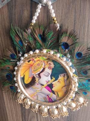 radha krishna peacock feather hanging for home decor 1