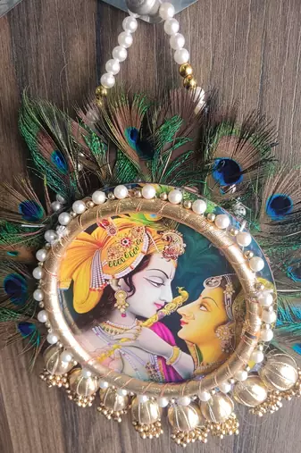 radha krishna peacock feather hanging for home decor