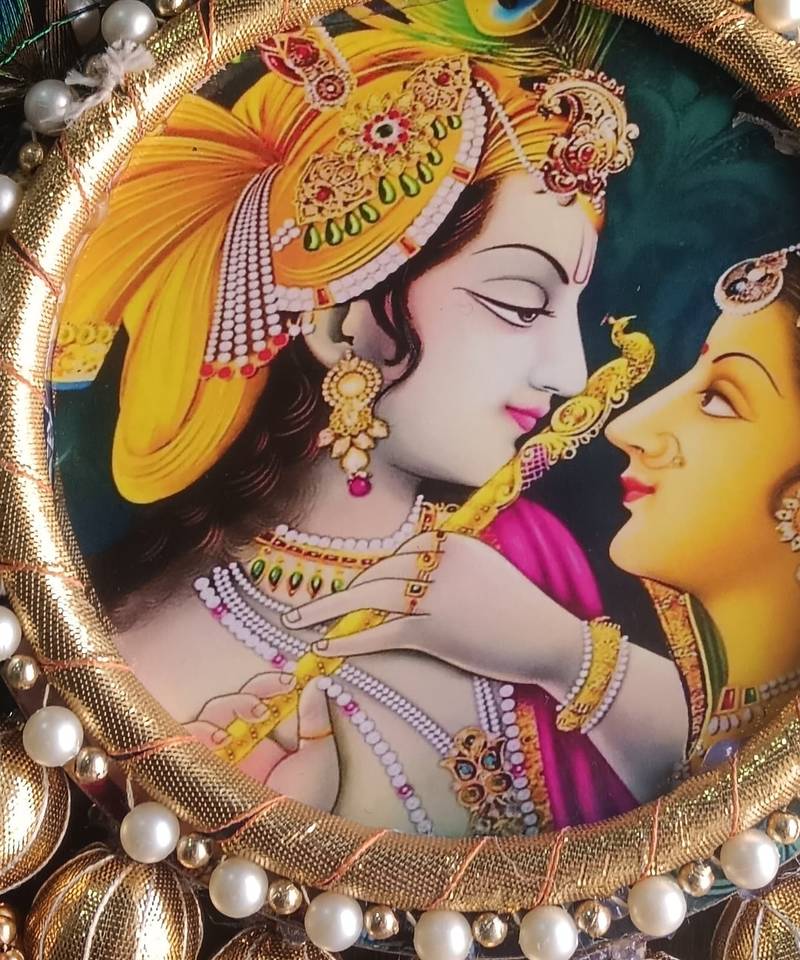radha krishna peacock feather hanging for home decor