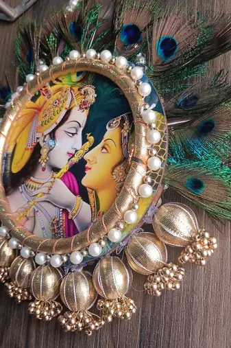 radha krishna peacock feather hanging for home decor