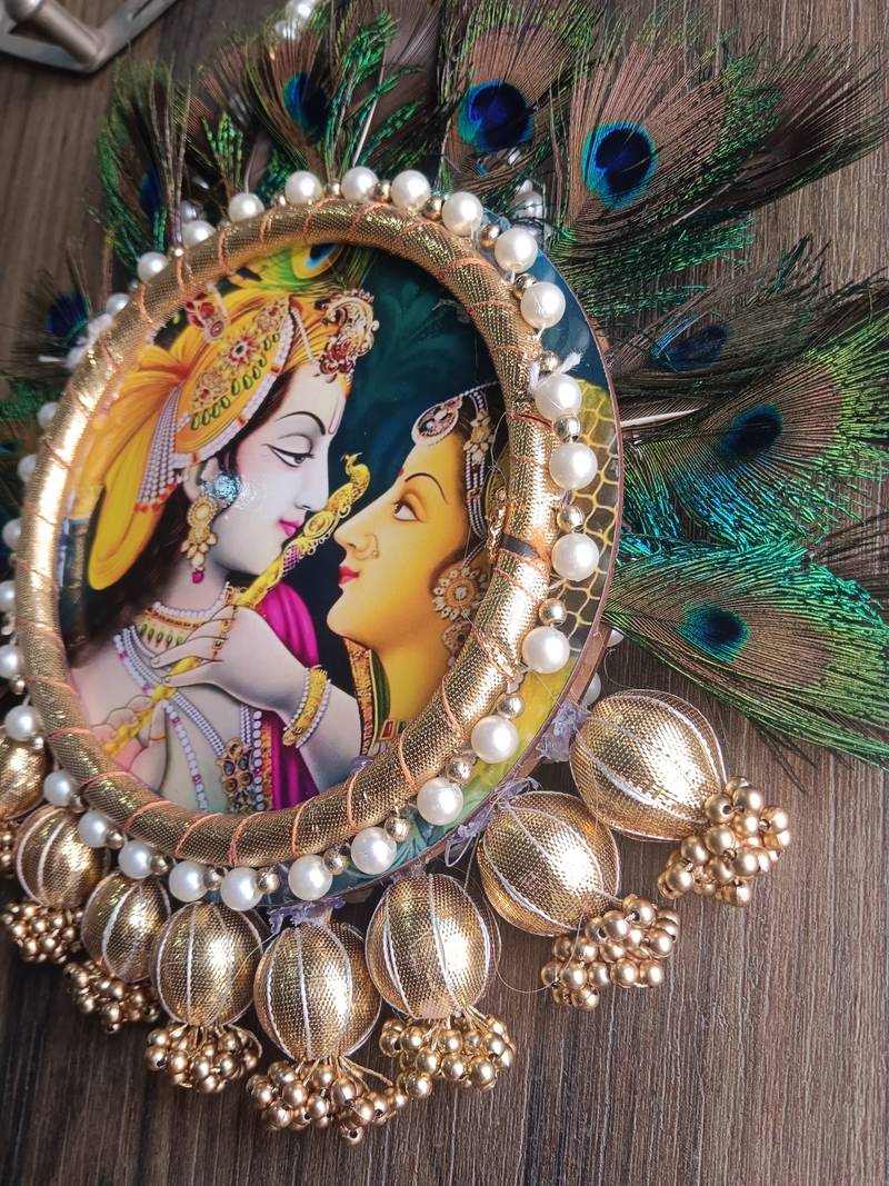 radha krishna peacock feather hanging for home decor