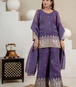 purple embroidery crunchy silk blend  full stitched sharara plazo