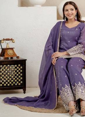 purple embroidery crunchy silk blend  full stitched sharara plazo 3