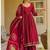 red embroidery roman silk blend  full stitched anarkali suit 